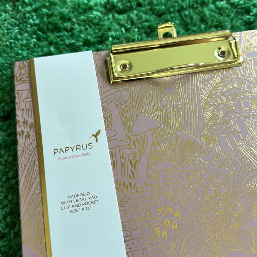NWT Papyrus Metallic Mushrooms Padfolio with Clipboard, Legal Pad & Pocket